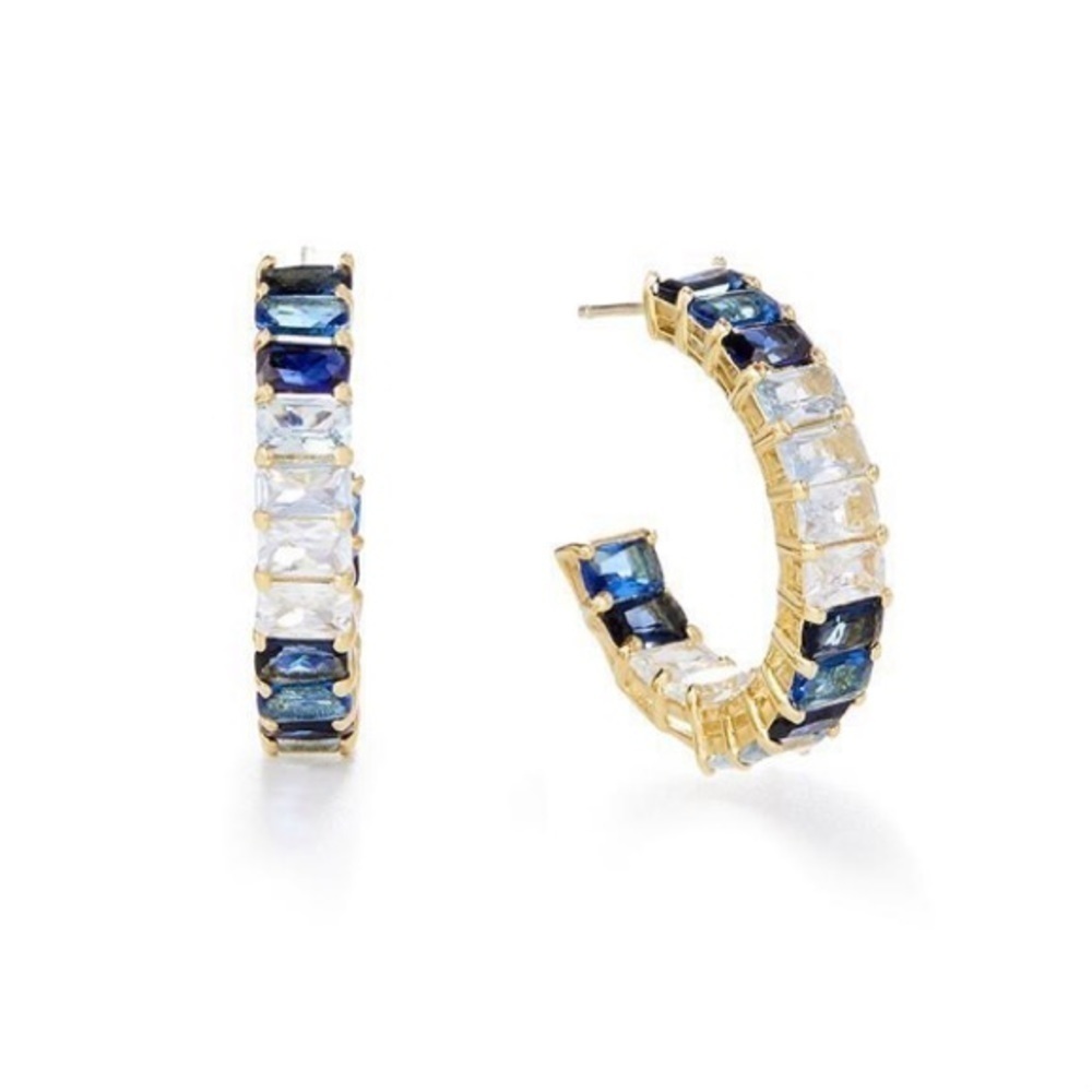 new- blue ombre rainbow chunky baguette hoops mcbling party summer